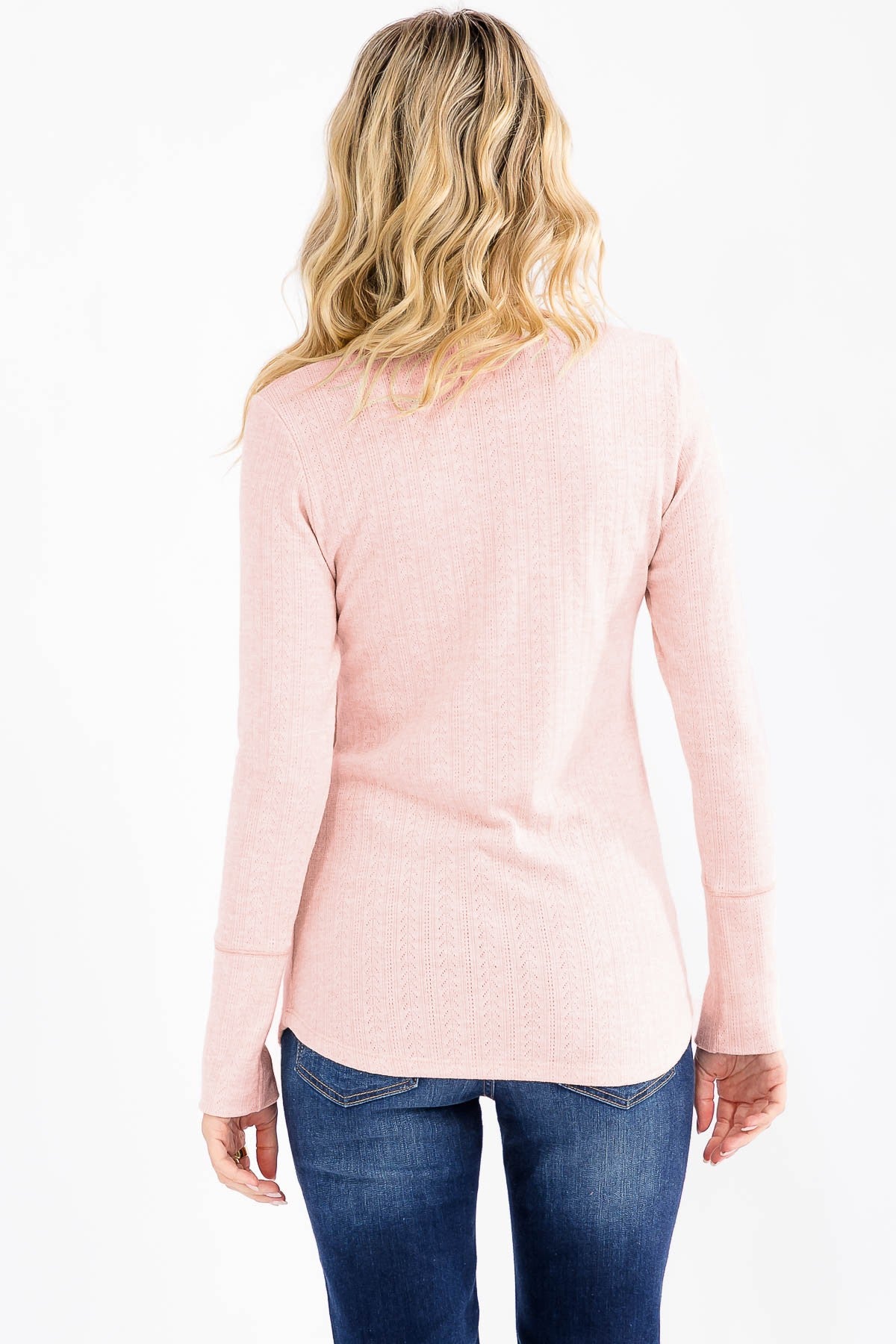 Light Pink Pointelle Knit Henley Top