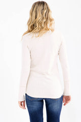 White Pointelle Knit Henley Top