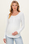 White Pointelle Knit Maternity Henley Top