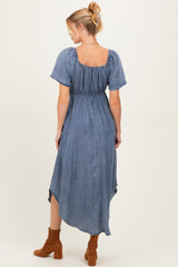 Blue Chambray Cinched Tie Bust Maternity Maxi Dress