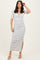 Cream/ Blue Striped Knit Short Sleeve Maxi Dress
