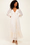 Ivory Floral Lace 3/4 Ruffle Sleeve V-Neck Maxi Dress