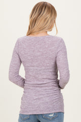 Lavender Waffle Knit Long Sleeve Ruched Tunic Top