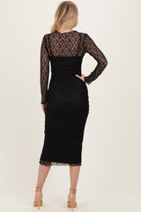 Black Lace Overlay Fitted Midi Dress