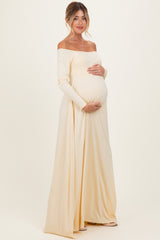 PinkBlush Yellow Off Shoulder Maternity Maxi Dress