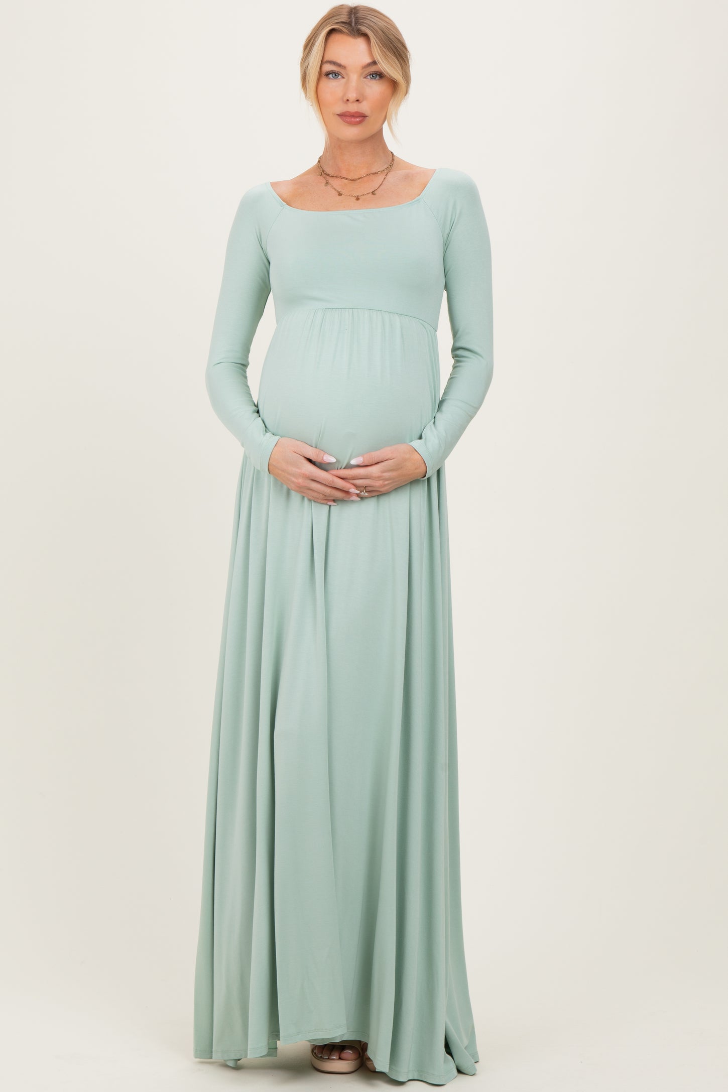 PinkBlush Sage Off Shoulder Maternity Maxi Dress