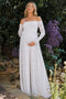 White Floral Lace Long Sleeve Off Shoulder Maternity Maxi Dress