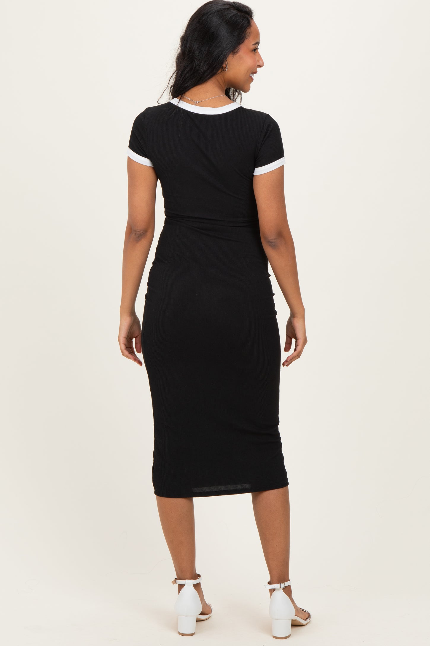 Black Colorblock Trim Maternity Midi Dress