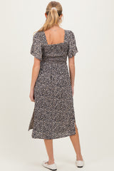 Black Floral Twist Front Cut Out Maternity Midi Dress