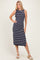 Navy Striped Knit Shoulder Tie Maxi Dress