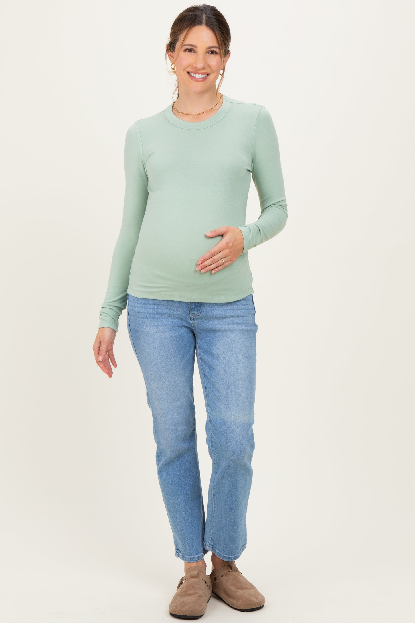 Light Green Long Sleeve Maternity Top