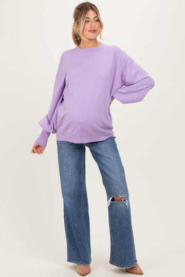 Lavender Fine Knit Balloon Sleeve Maternity Sweater