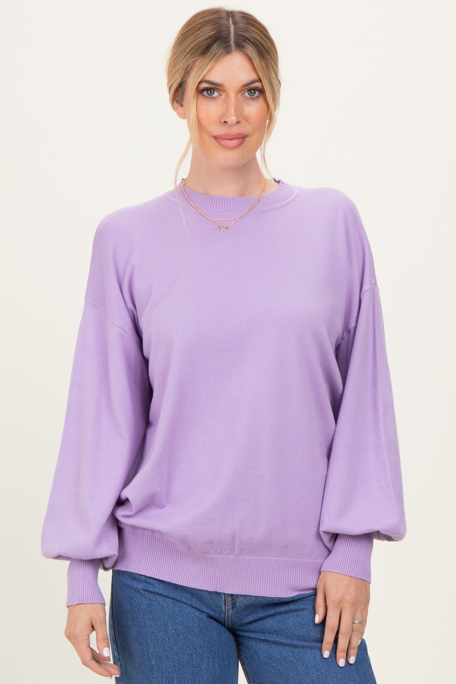 Lavender Fine Knit Balloon Sleeve Sweater