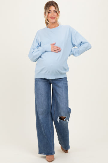 Blue Fine Knit Balloon Sleeve Maternity Sweater