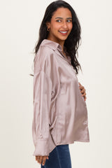 Light Mocha Satin Button Up Maternity Blouse