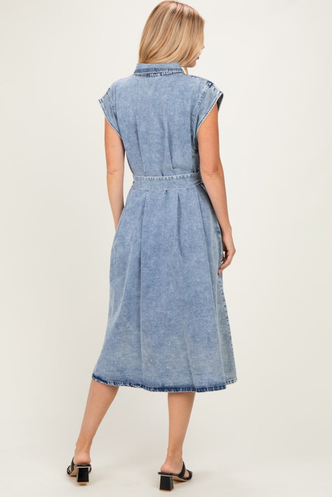 Denim Button Front Midi Dress