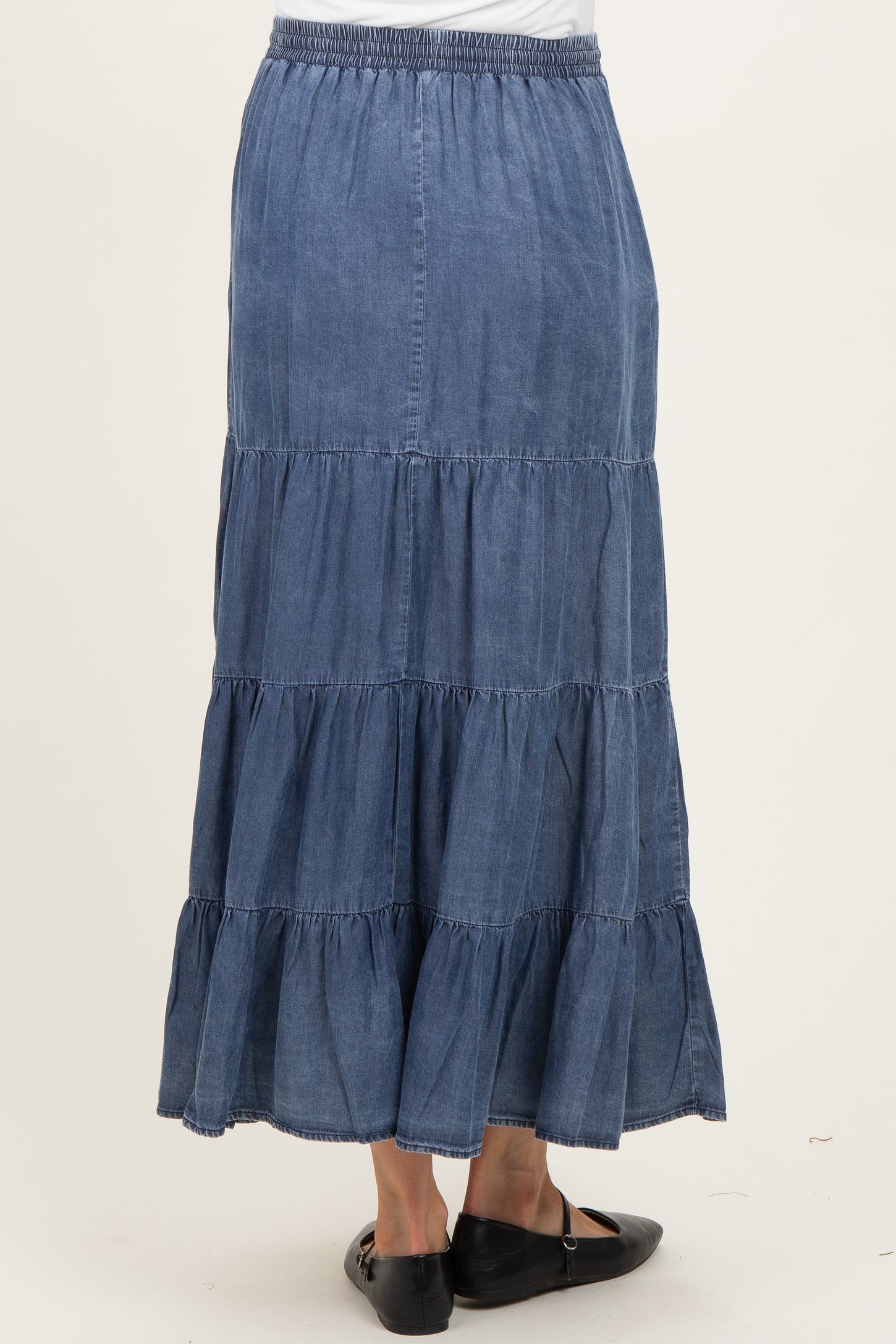 Blue Chambray Tiered Maternity Maxi Skirt