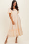 Yellow Gingham Pleated Square Neck Midi Dress