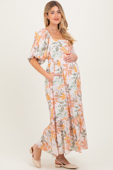 Light Pink Floral Tiered Maternity Maxi Dress