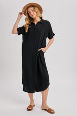 Black Button Down Midi Shirt Dress