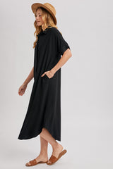 Black Button Down Midi Shirt Dress