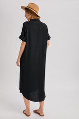 Black Button Down Midi Shirt Dress