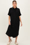 Black Button Down Maternity Midi Shirt Dress