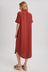 Brick Button Down Midi Shirt Dress
