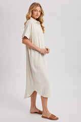 Natural Button Down Midi Shirt Dress