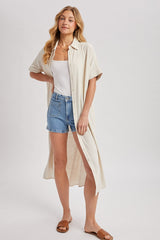 Natural Button Down Midi Shirt Dress
