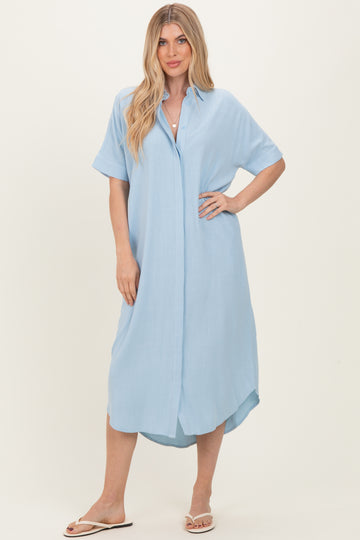 Light Blue Button Down Midi Shirt Dress