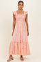 Peach Floral Embroidered Smocked Maxi Dress