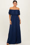Navy Ruffle Off Shoulder Maxi Dress