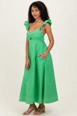 Green Cutout Seam Detail Midi Dress