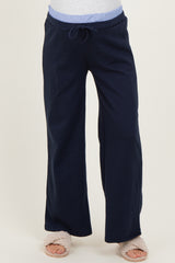 Navy Contrast Waistband Maternity Lounge Pants
