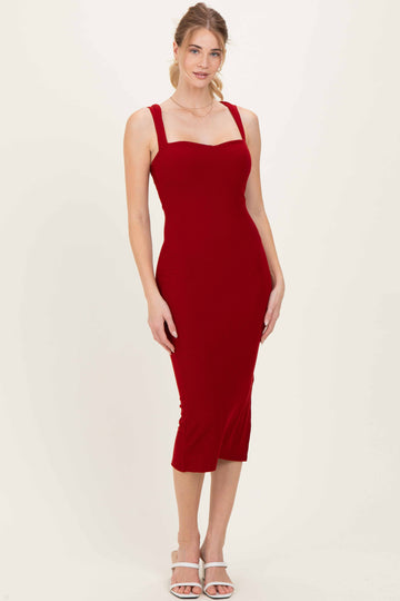 Burgundy Cutout Fitted Midi Dress