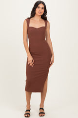 Brown Cutout Fitted Midi Dress