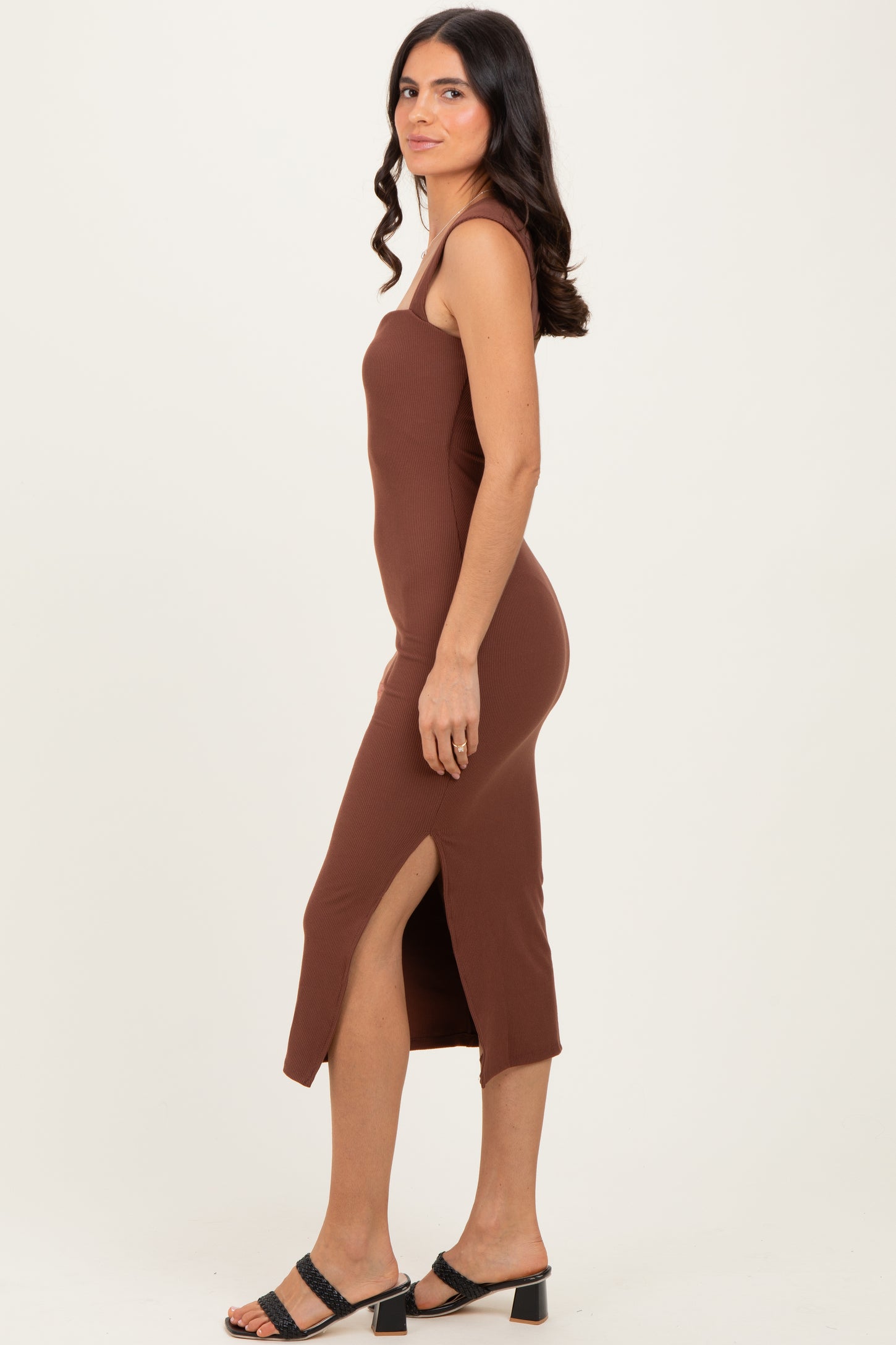 Brown Cutout Fitted Midi Dress