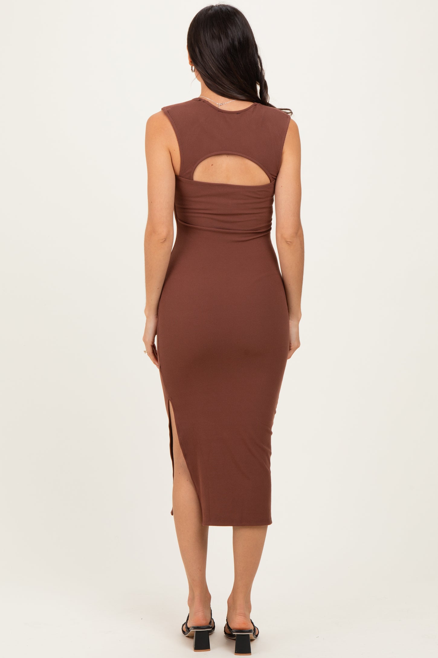 Brown Cutout Fitted Midi Dress