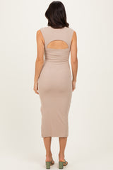 Light Taupe Cutout Fitted Midi Dress