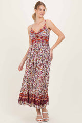 Cream Floral Twist Front Cutout Maternity Maxi Dress