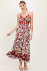 Cream Floral Twist Front Cutout Maxi Dress