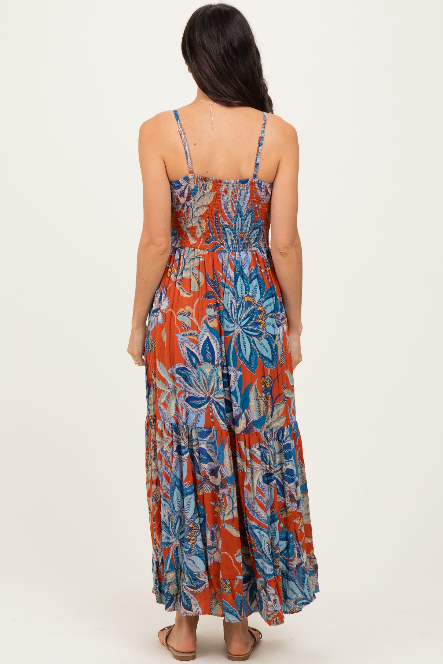 Cinnamon Floral Twist Front Cutout Maxi Dress