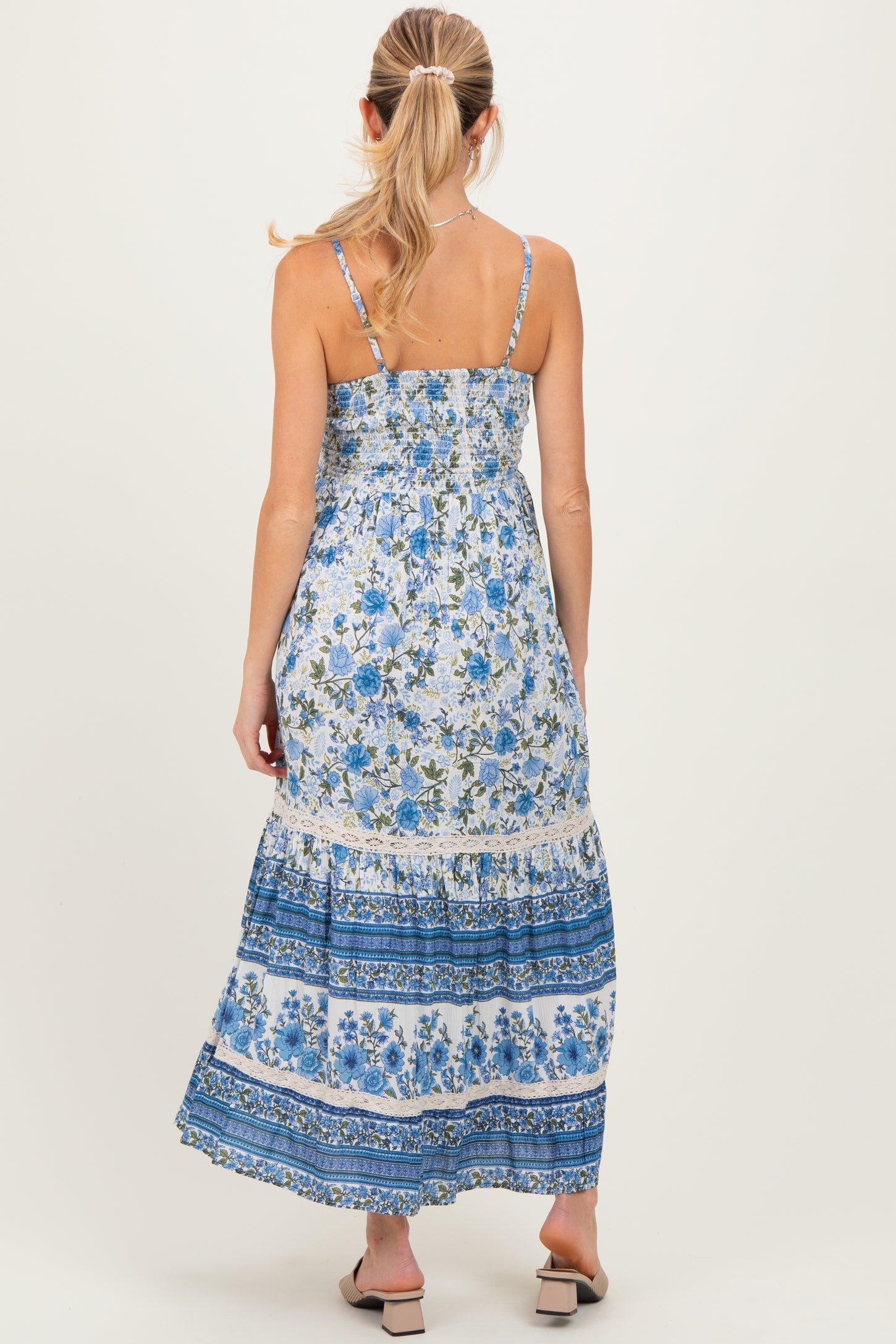 Blue Floral Twist Cutout Maternity Maxi Dress