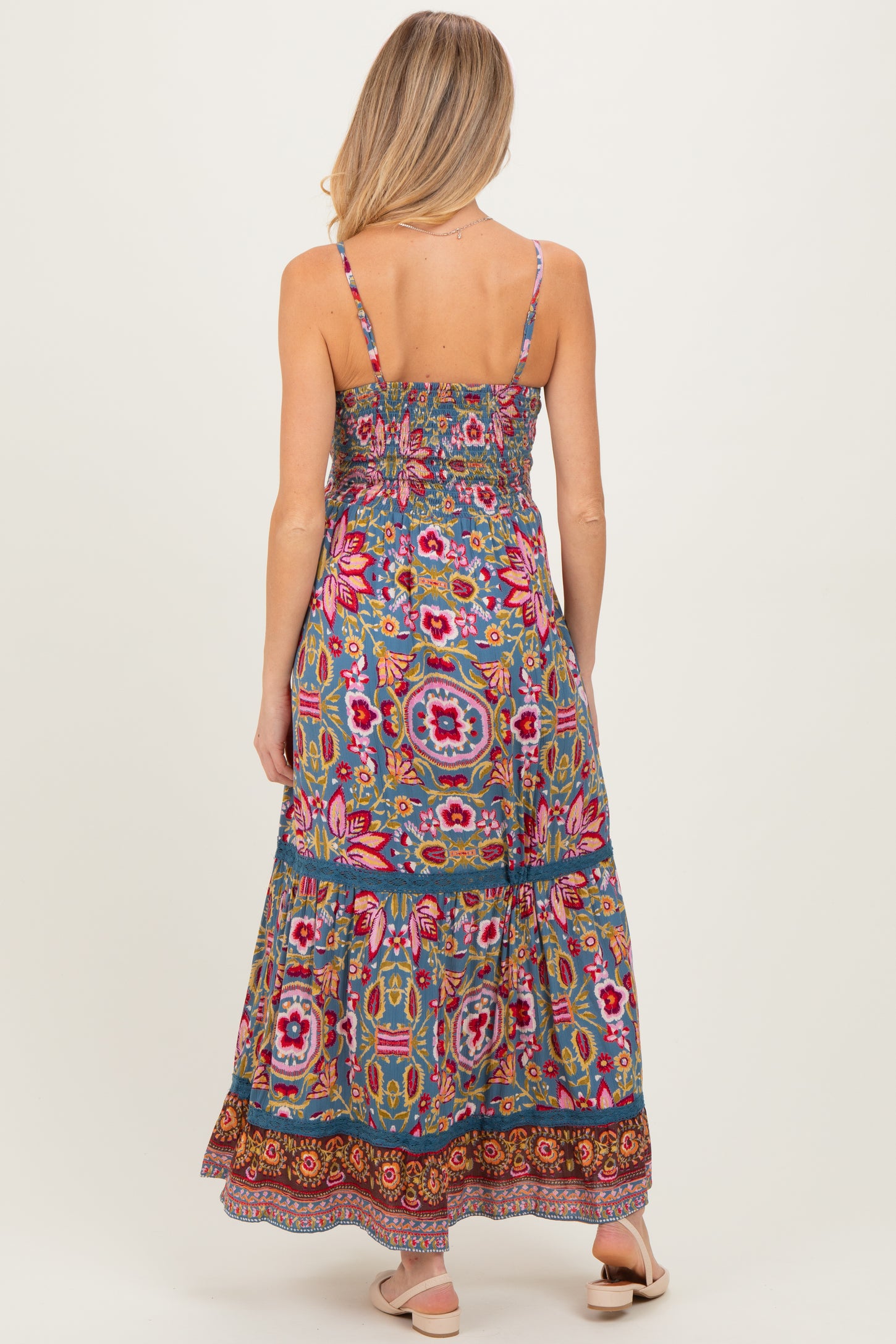 Teal Floral Twist Front Cutout Maternity Maxi Dress