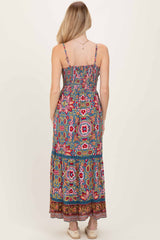Teal Floral Twist Front Cutout Maxi Dress