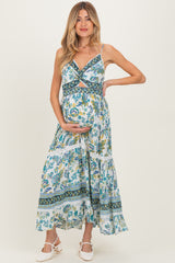 Ivory Floral Twisted Front Lace Detail Maternity Maxi Dress