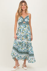 Ivory Floral Twisted Front Lace Detail Maternity Maxi Dress