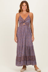 Charcoal Printed Twisted Front Maxi Dress