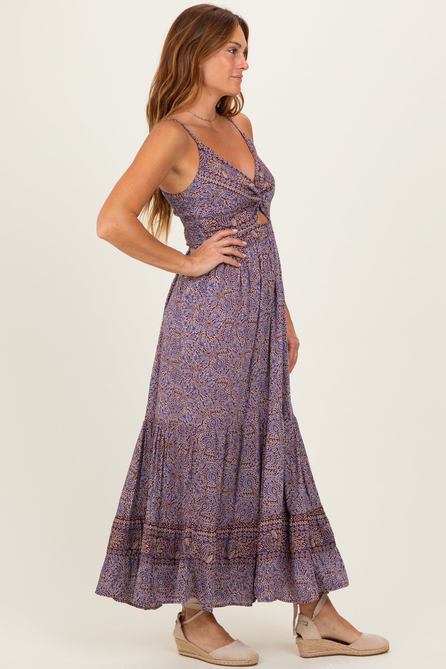 Charcoal Printed Twisted Front Maxi Dress
